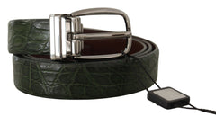 Men's Green Exotic Leather Silver Buckle Belt