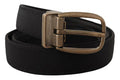 Men's Black Grosgrain Leather Bronze Metal Belt