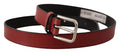 Men's Maroon Vitello Leather Silver Metal Belt