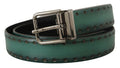 Men's Green Giotto Leather Silver Metal Buckle Belt