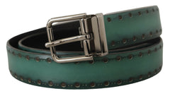 Men's Green Giotto Leather Silver Metal Buckle Belt