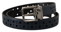 Men's Navy Blue Perforated Leather Skinny Metal Buckle Belt