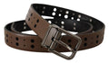 Men's Dark Brown Perforated Leather Metal Belt