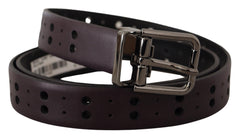 Men's Burgundy Leather Perforated Metal Buckle Belt