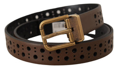 Men's Brown Leather Perforated Crown Belt