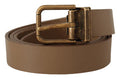 Men's Brown Solid Leather Brass Buckle Classic Belt