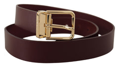 Men's Maroon Vitello Leather Gold Metal Buckle Belt
