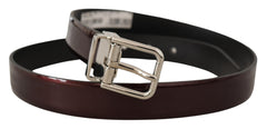 Men's Brown Patent Leather Silver Metal Buckle Belt