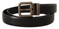 Men's Black Calf Leather Brushed Brass Box Buckle Belt