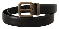 Men's Black Calf Leather Brushed Brass Box Buckle Belt