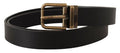 Men's Black Leather Brass Metal Box Buckle Belt