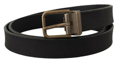 Men's Black Leather Brass Metal Grain Buckle Classic Belt