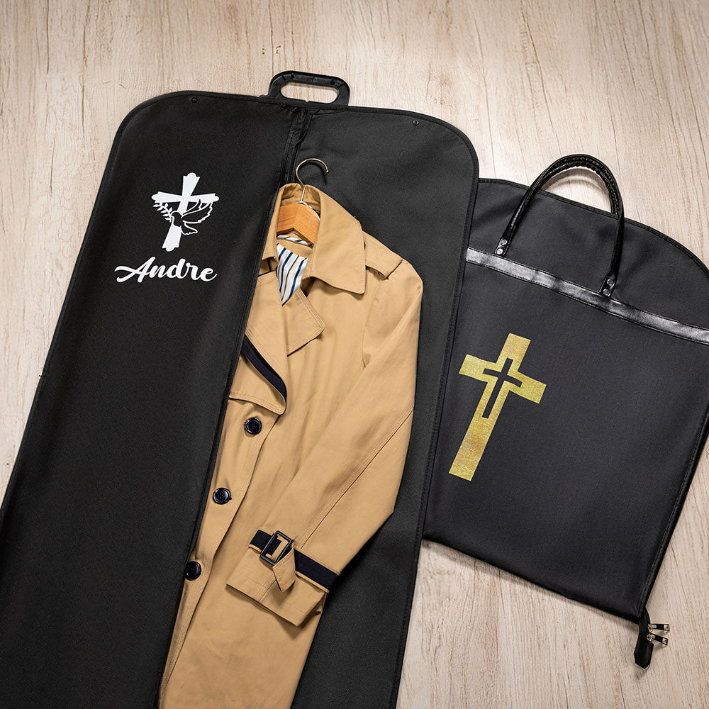 Bolsa para ropa colgante con asa y nombre personalizada con diseño de cruz de fe Oxford impermeable regalo de Navidad para pastor clérigo cristiano
