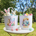 Conejito de Pascua personalizado Cesta de lona con iniciales y nombre Cacería de huevos de Pascua Fiesta de Pascua Regalo para niños