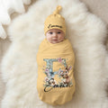 Set de manta y gorro personalizados 100% algodón con inicial y nombre Pascua Cumpleaños Baby Shower Regalo para recién nacidos