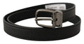 Men's Black Leather Metal Logo Buckle Belt