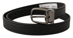Men's Black Leather Metal Logo Buckle Belt