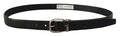 Men's Black Leather Chrome Logo Metal Buckle Belt