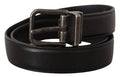Men's Black Calf Leather Logo Metal Buckle Belt