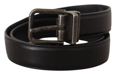 Men's Black Calf Leather Logo Metal Buckle Belt
