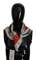 Women's Gray Red Silk Shawl Foulard Wrap Scarf Patterned