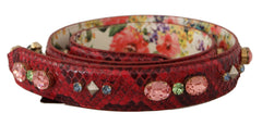 Women's Red Exotic Leather Crystals Reversible Shoulder Strap Python Bag
