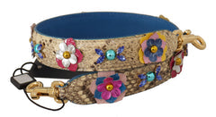 Women's Beige Python Leather Floral Studded Shoulder Strap Bag