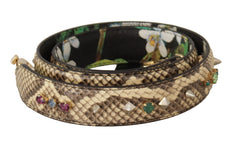Women's Beige Exotic Leather Crystals Reversible Shoulder Strap Python Bag