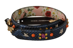 Women's Blue Exotic Leather Crystals Reversible Shoulder Strap Python Bag