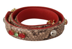 Women's Brown Python Leather Crystals Shoulder Strap Bag
