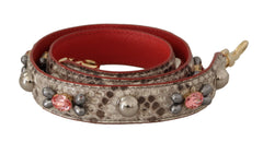 Women's Beige Exotic Leather Studded Shoulder Strap Python Bag