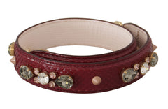 Women's Bordeaux Leather Crystals Bag Shoulder Strap Python