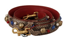 Women's Brown Python Leather Studded Shoulder Strap Bag