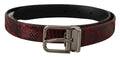 Women's Red Exotic Leather Metal Logo Buckle Belt Python Skin