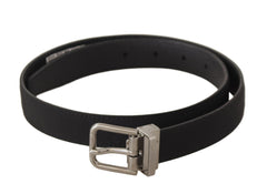 Women's Black Canvas Leather Silver Tone Metal Buckle Belt
