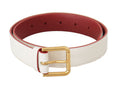 Women's White Calf Leather Two-Toned Gold Metal Buckle Belt
