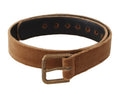 Women's Brown Velvet Bronze Vintage Logo Metal Buckle Belt Leather