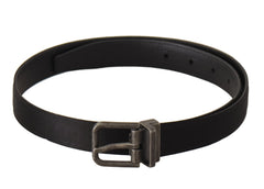 Women's Black Calfskin Leather Vintage Metal Buckle Belt