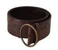 Women's Dark Brown Wide Calf Leather Logo Round Buckle Belt