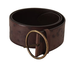 Women's Dark Brown Wide Calf Leather Logo Round Buckle Belt