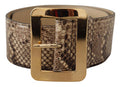 Women's Brown Exotic Wide Waist Leather Gold Metal Buckle Belt Python