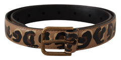 Women's Brown Leopard Print Vintage Metal Waist Buckle Belt Leather