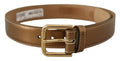 Women's Bronze Calf Leather Gold Logo Waist Buckle Belt