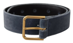 Women's Navy Blue Velvet Gold Metal Logo Waist Buckle Belt