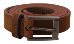 Women's Brown Logo Engraved Metal Waist Buckle Belt Leather