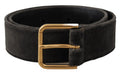 Women's Brown Velvet Gold Tone Logo Metal Waist Buckle Belt