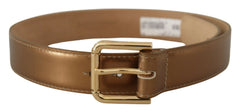Women's Bronze Leather Gold Logo Engraved Waist Buckle Belt
