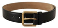 Women's Black Solid Leather Classic Gold Waist Buckle Belt