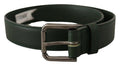 Women's Army Green Leather Logo Metal Waist Buckle Belt Dark