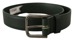 Women's Army Green Leather Logo Metal Waist Buckle Belt Dark
